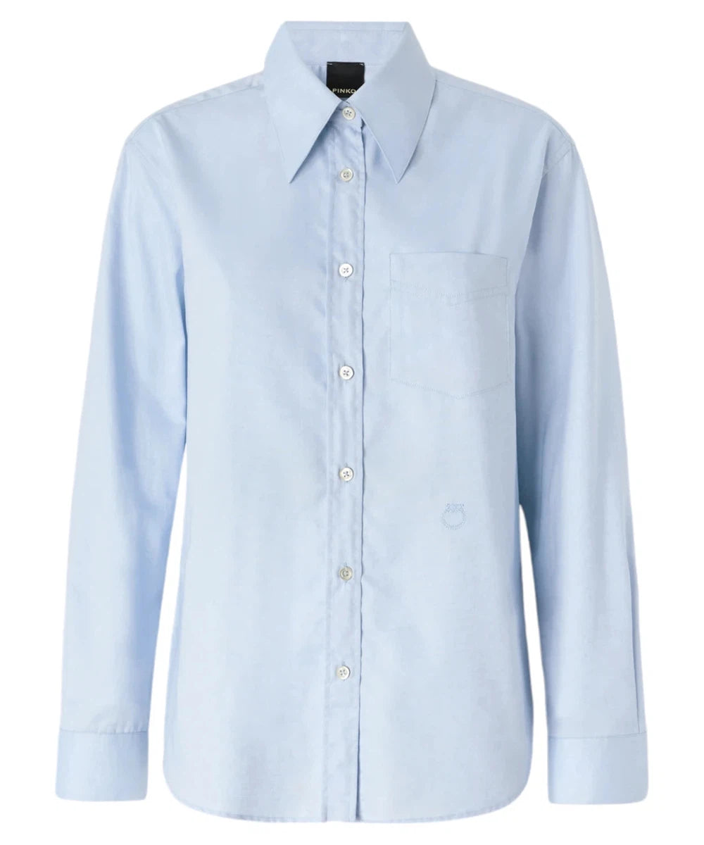 Camicia Corea in Oxford di Cotone Azzurra-Pinko-Camicie-Vittorio Citro Boutique