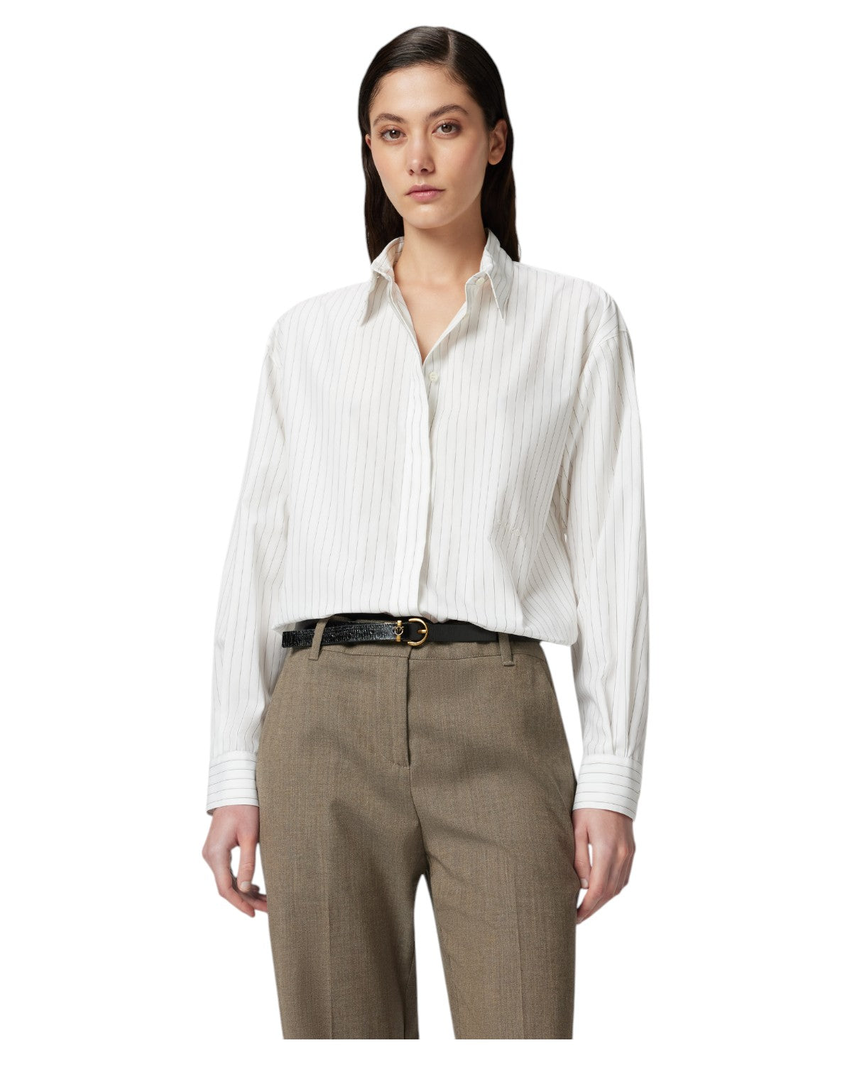 Camicia Oversize in Popeline di Cotone a Righe Sottili-Pinko-Camicie-Vittorio Citro Boutique