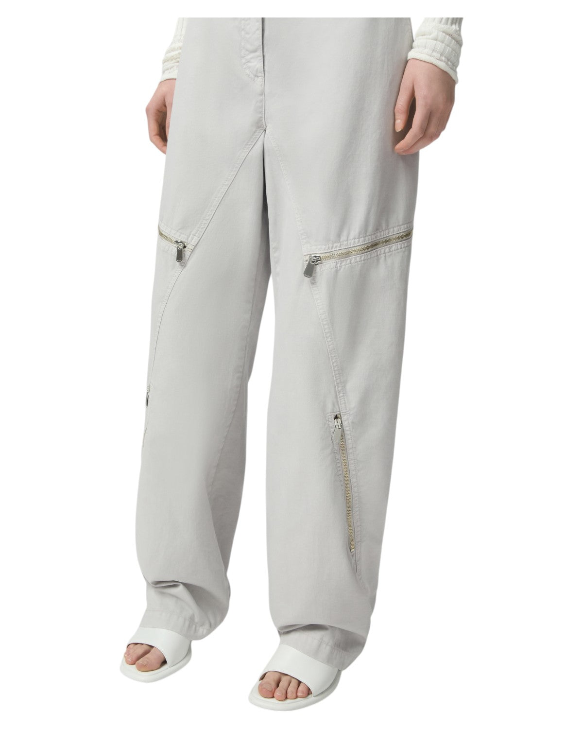 Pantaloni Larghi in Cotone Gabardina con Zip Metalliche-Pinko-Pantaloni-Vittorio Citro Boutique