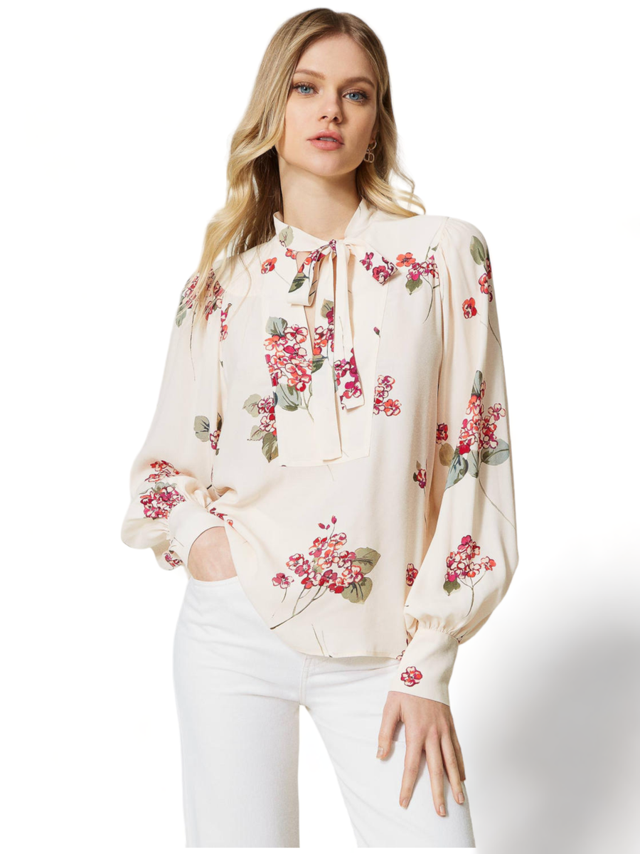 Blusa in crêpe a fiori-Twinset-Camicie-Vittorio Citro Boutique