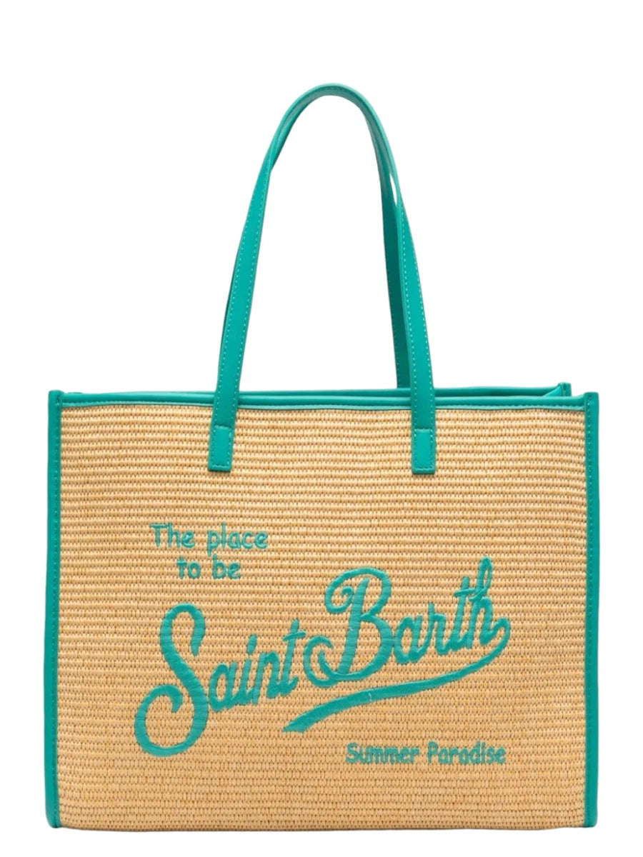 Borsa da Spiaggia Turchese con Ricamo e Dettagli Intrecciati-Borse a spalla-Mc2 Saint Barth-Vittorio Citro Boutique