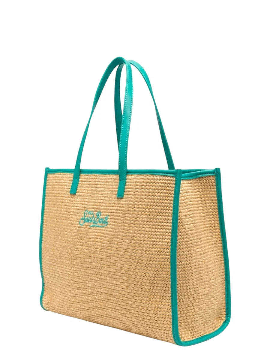 Borsa da Spiaggia Turchese con Ricamo e Dettagli Intrecciati-Borse a spalla-Mc2 Saint Barth-Vittorio Citro Boutique