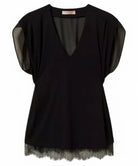 Top in Jersey e Georgette con Pizzo e Pieghe-Twinset-Top-Vittorio Citro Boutique