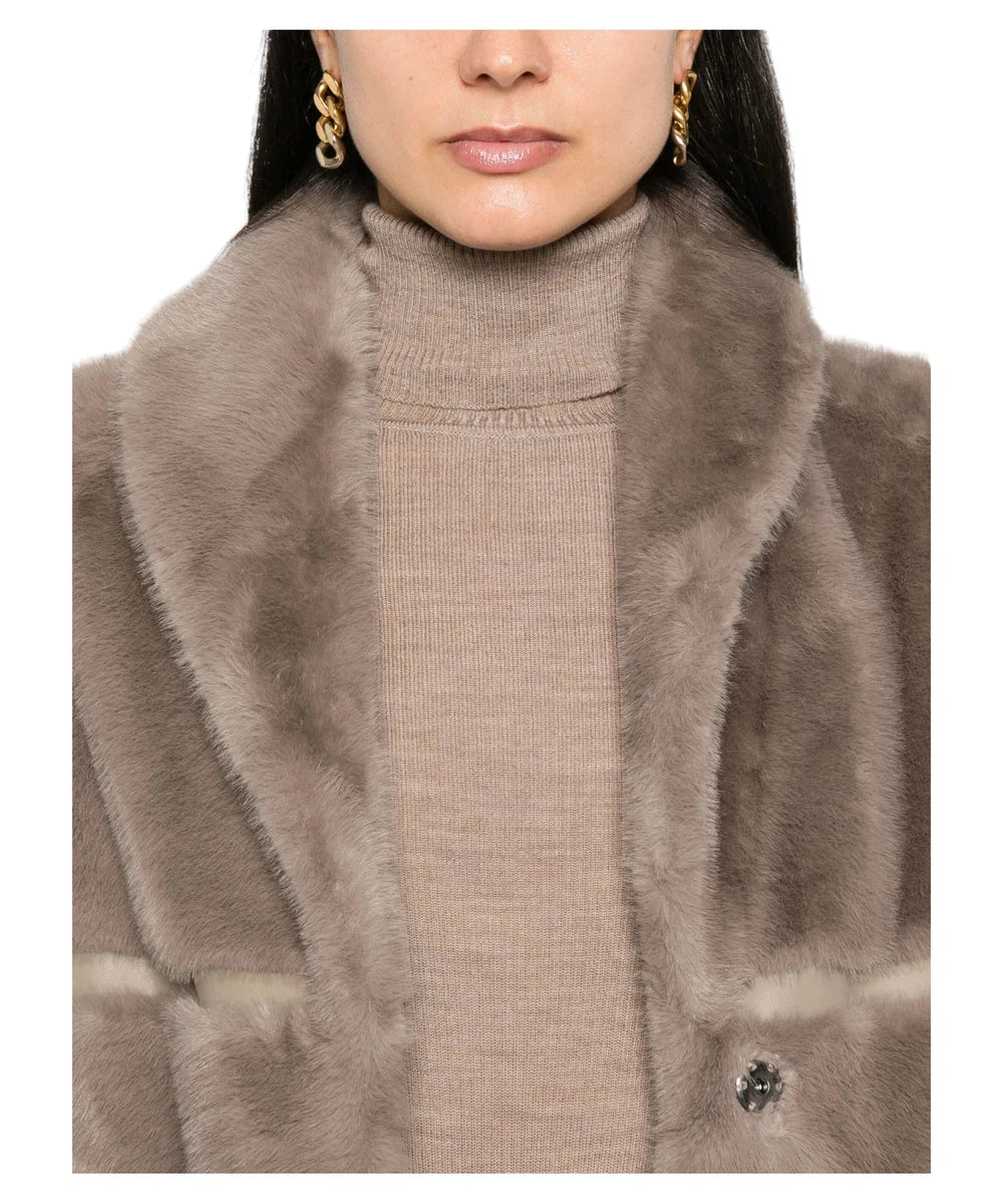 Cappotto in Finto Shearling Taupe | Eleganza Cruelty-Free-Twinset-Pellicce e shearling-Vittorio Citro Boutique