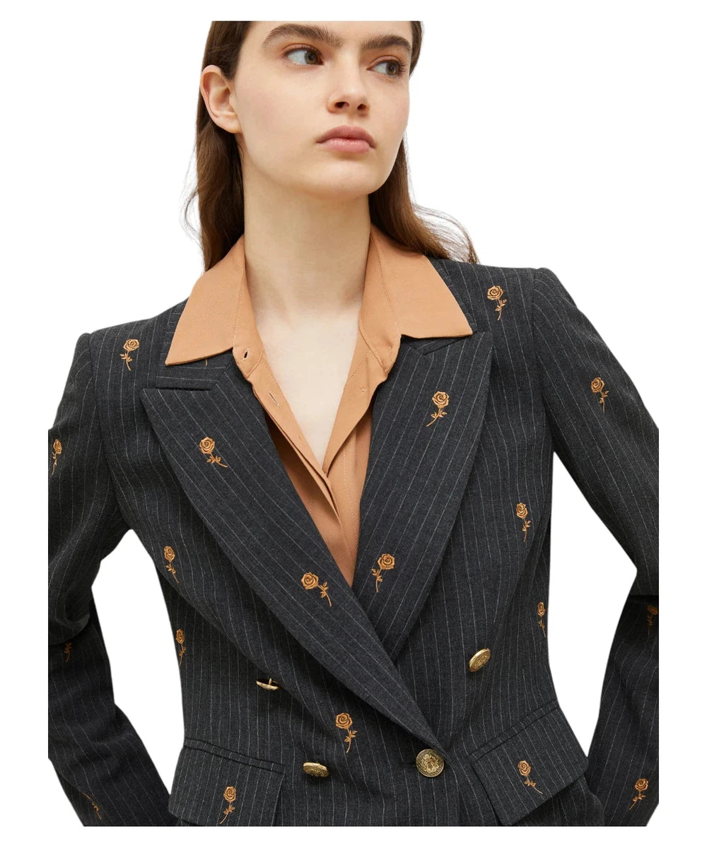 Blazer Edera Doppio Petto con Ricami Floreali-Marella-Giacche-Vittorio Citro Boutique