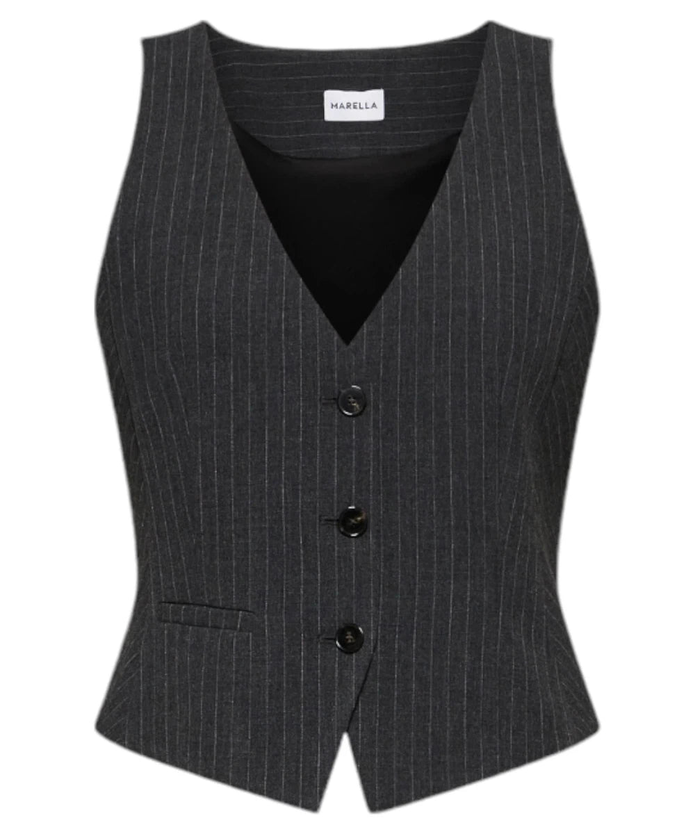 Gilet Corto Stretch Fiabe in Tela Gessata-Marella-Gilet-Vittorio Citro Boutique