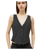 Gilet Corto Stretch Fiabe in Tela Gessata-Marella-Gilet-Vittorio Citro Boutique