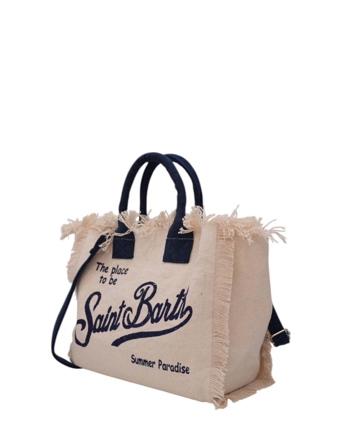 Borsa a Mano Colette in Tela di Cotone Indaco con Frange-Borse a mano-Mc2 Saint Barth-Vittorio Citro Boutique