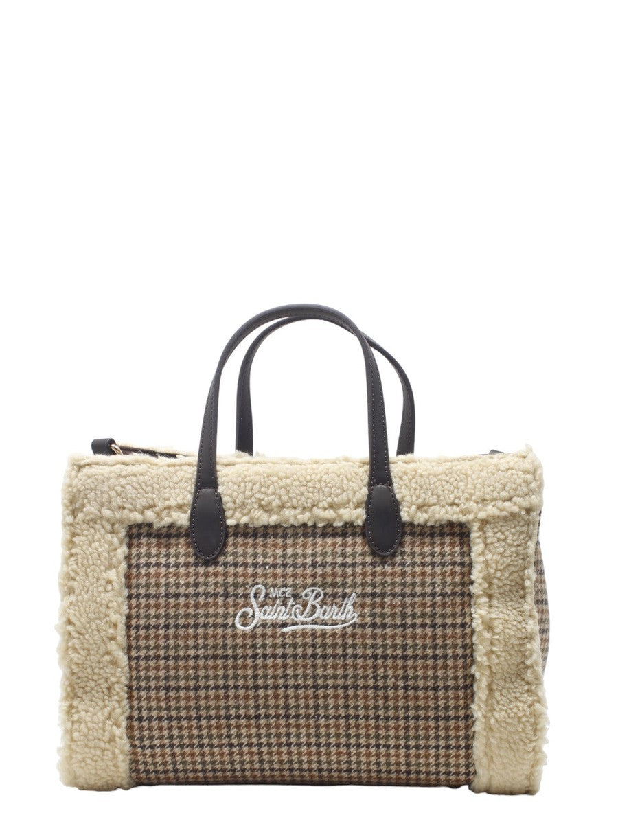 Borsa a mano colette con stampa Pied de poule e bordo in sherpa-Mc2 Saint Barth-Borse a mano-Vittorio Citro Boutique