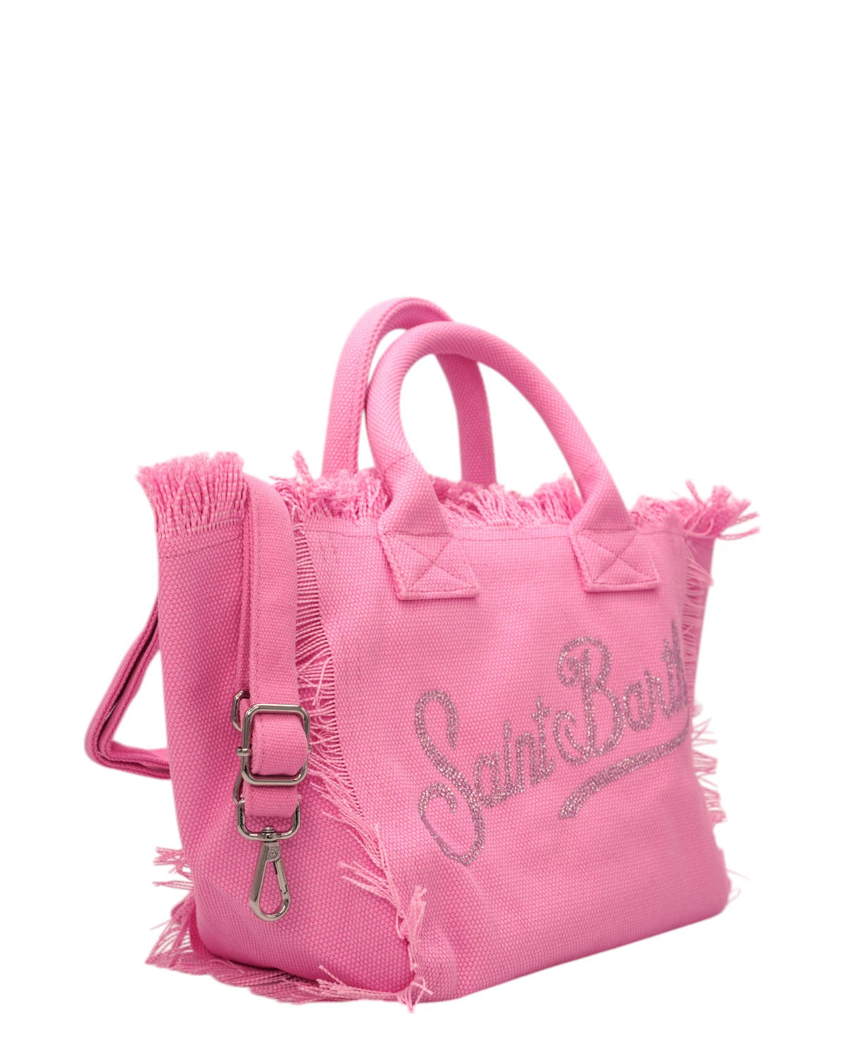 Borsa Colette in Tela di Cotone Rosa con Scritta Brillantinata-Mc2 Saint Barth-Borse a mano-Vittorio Citro Boutique