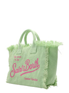 Borsa Tote Vanity in Tela di Cotone Verde Acqua con Frange-Mc2 Saint Barth-Borse a mano-Vittorio Citro Boutique