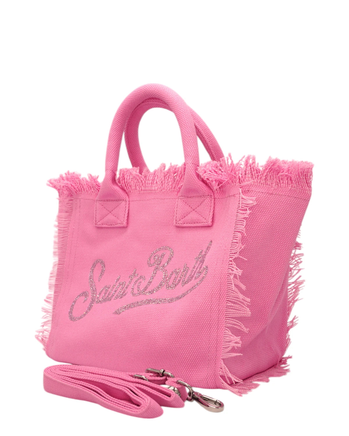 Borsa Colette in Tela di Cotone Rosa con Scritta Brillantinata-Mc2 Saint Barth-Borse a mano-Vittorio Citro Boutique