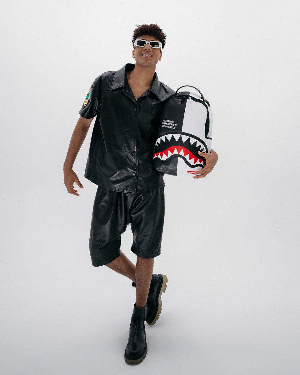 SHARK CENTRAL 2.0 SPLIT BLACK WHITE BACKPACK-Sprayground-Zaini-Vittorio Citro Boutique