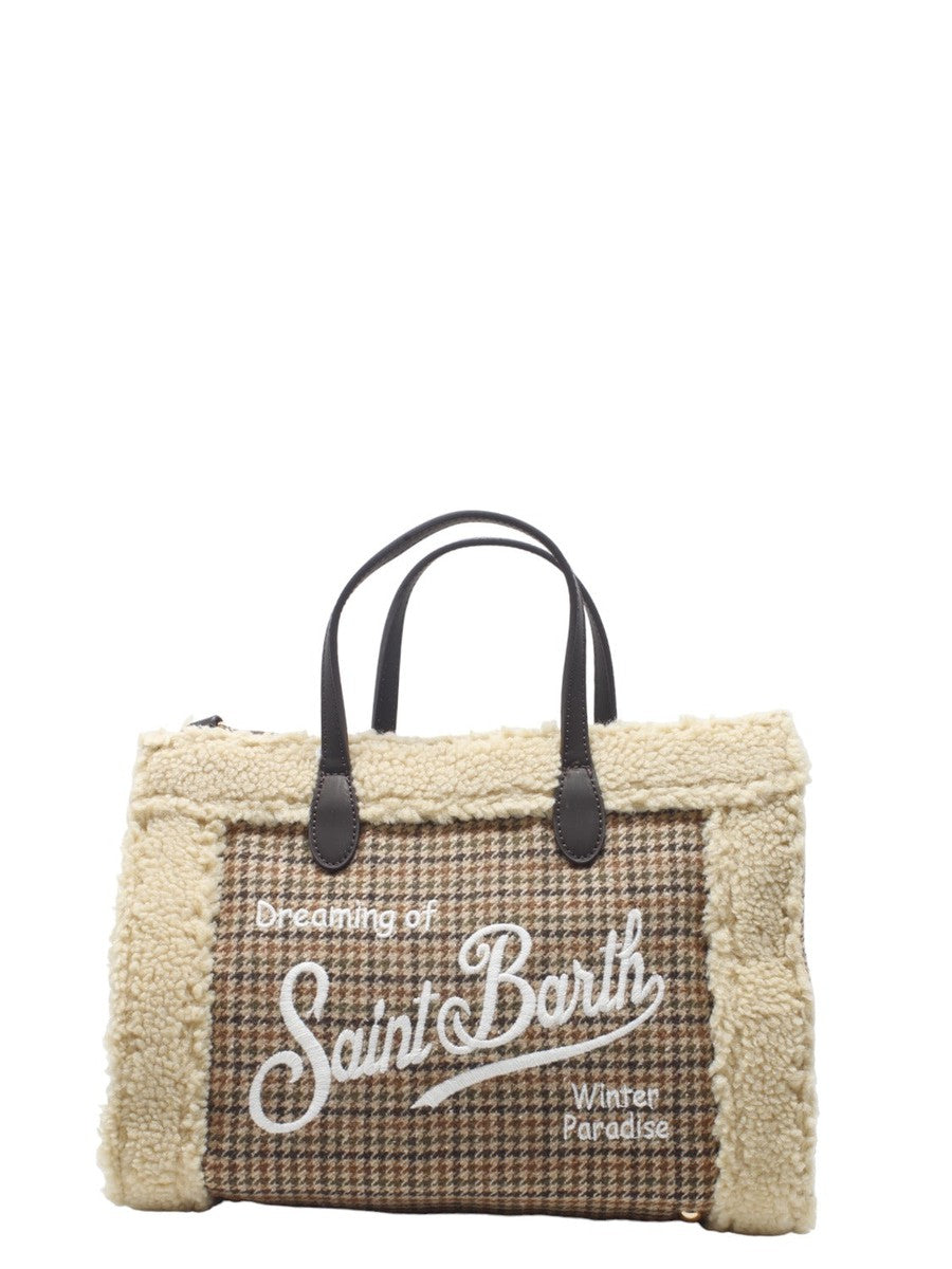 Borsa a mano colette con stampa Pied de poule e bordo in sherpa-Mc2 Saint Barth-Borse a mano-Vittorio Citro Boutique