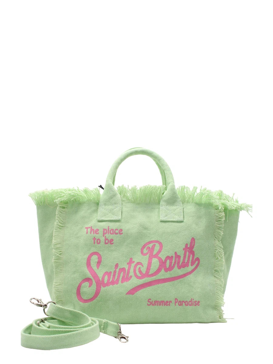 Borsa Tote Vanity in Tela di Cotone Verde Acqua con Frange-Mc2 Saint Barth-Borse a mano-Vittorio Citro Boutique