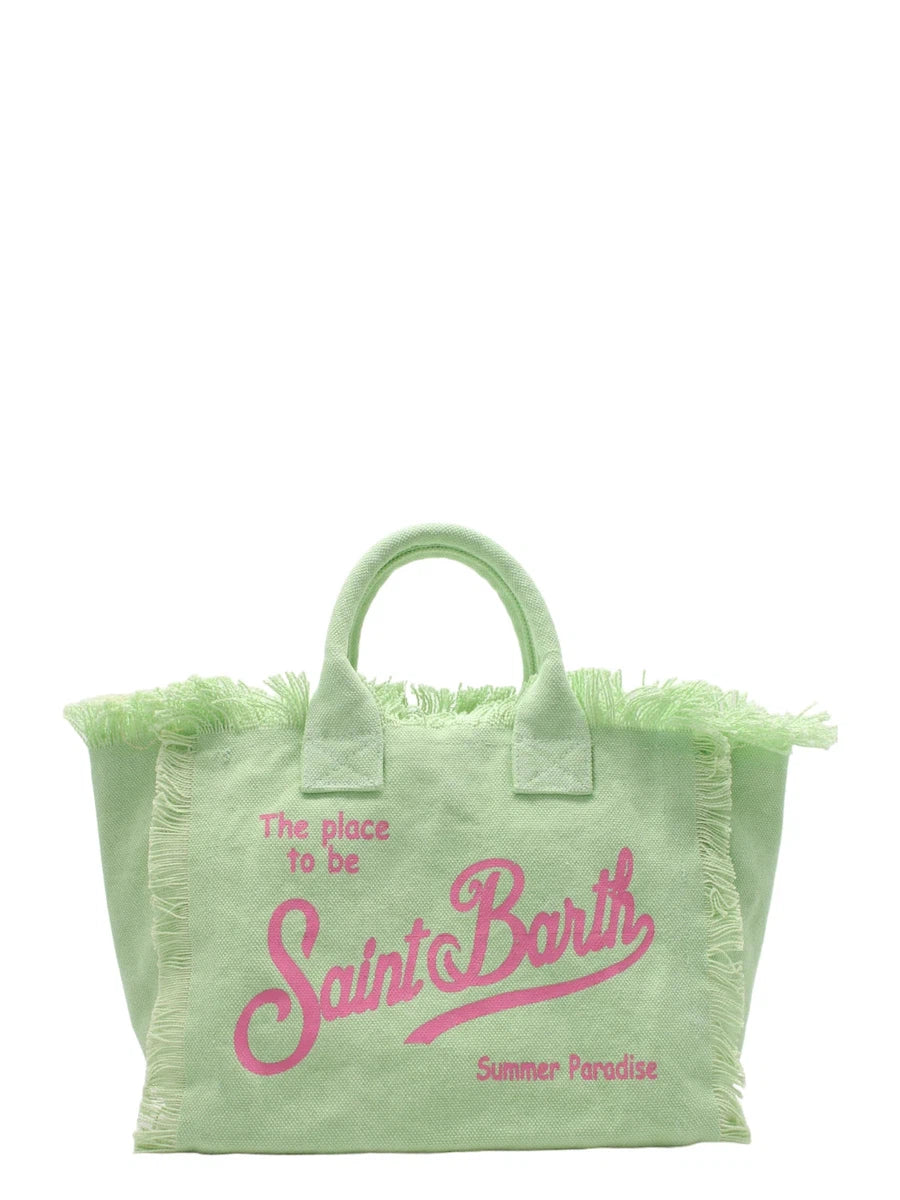 Borsa Tote Vanity in Tela di Cotone Verde Acqua con Frange-Mc2 Saint Barth-Borse a mano-Vittorio Citro Boutique