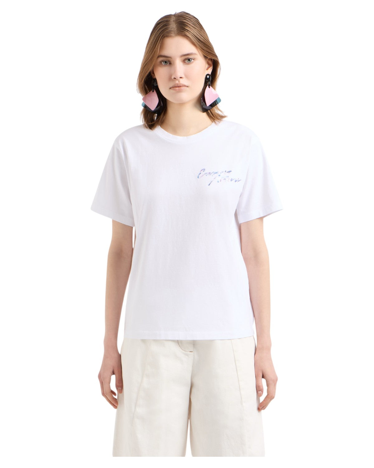 T-shirt in jersey con ricamo logo multicolor-Emporio Armani-T-shirt-Vittorio Citro Boutique