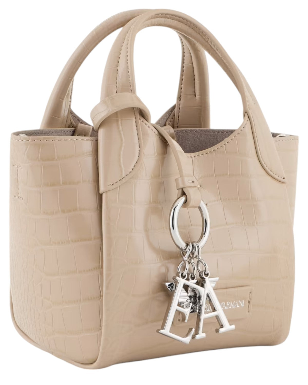 Shopper Piccola con Finish Stampa Cocco e Charm Logo-Emporio Armani-Borse a mano-Vittorio Citro Boutique