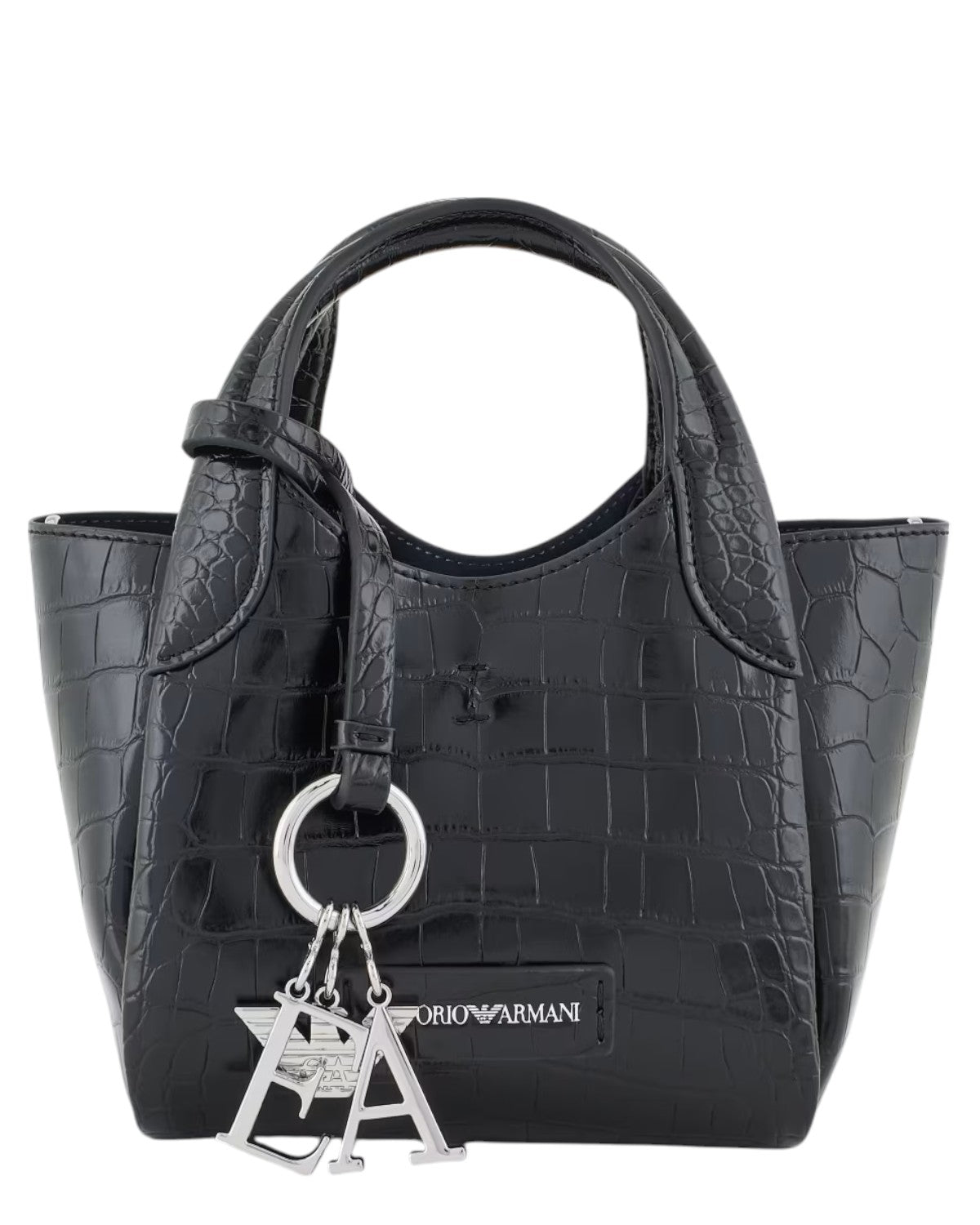 Shopper Piccola con Finish Stampa Cocco e Charm Logo-Emporio Armani-Borse a mano-Vittorio Citro Boutique