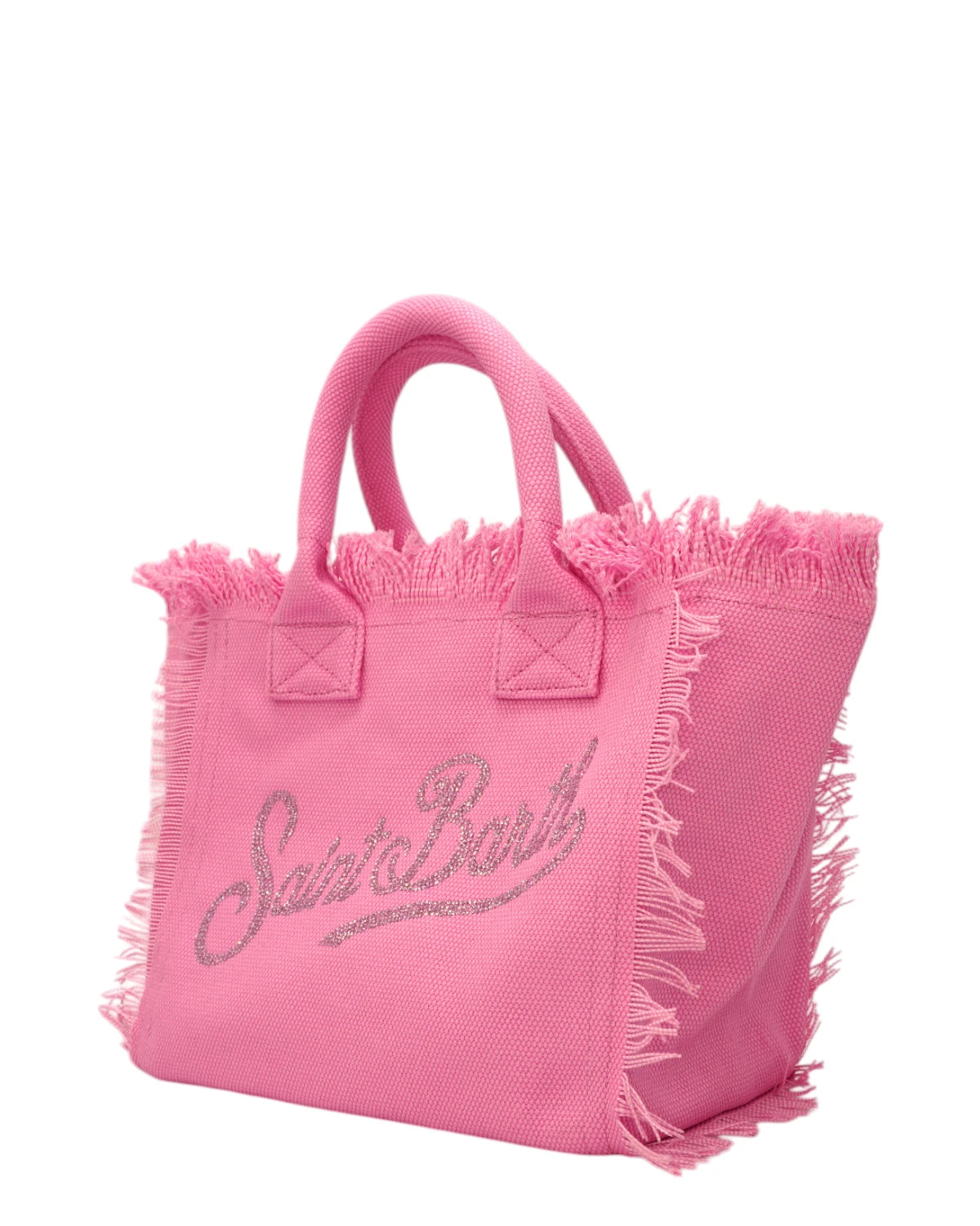 Borsa Colette in Tela di Cotone Rosa con Scritta Brillantinata-Mc2 Saint Barth-Borse a mano-Vittorio Citro Boutique