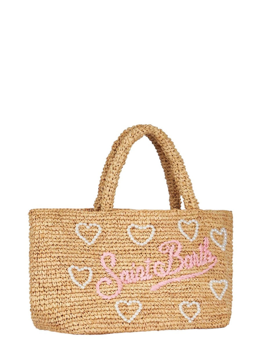 Borsa midi Beach in rafia decorata con pochette in cotone-Mc2 Saint Barth-Borse a mano-Vittorio Citro Boutique