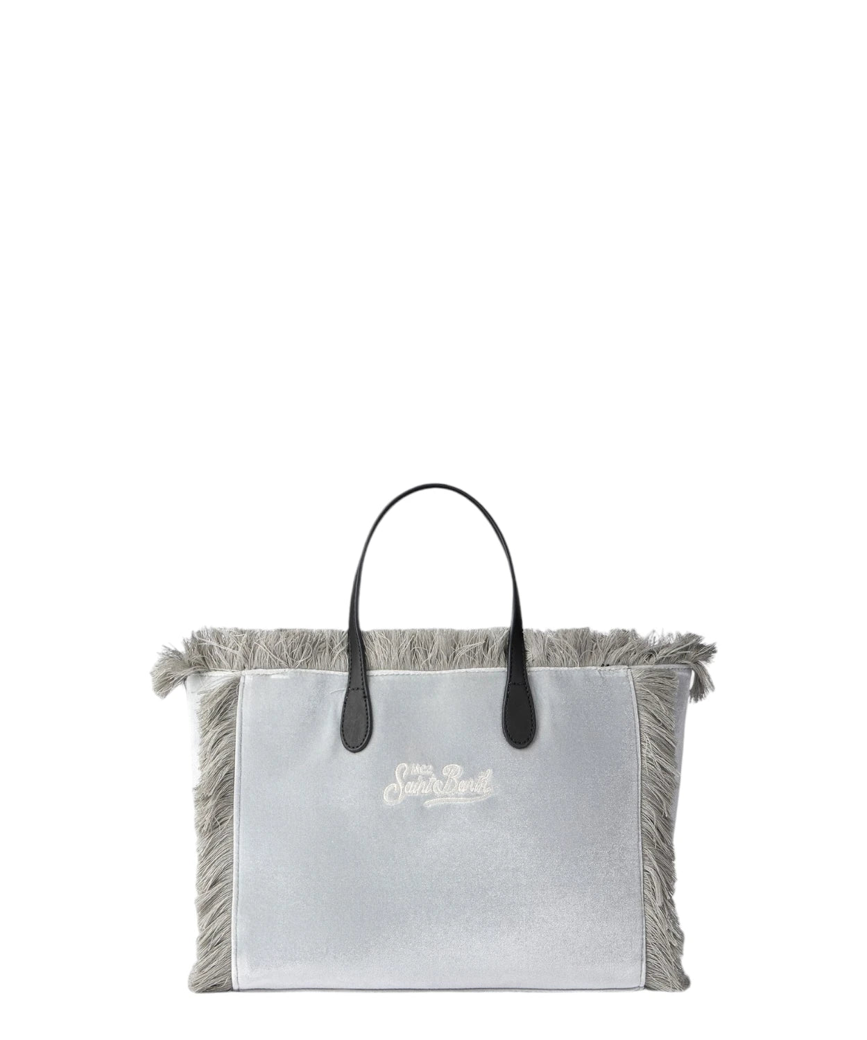 Borsa a Mano Colette in Velluto Grigio con Logo in Strass-Mc2 Saint Barth-Borse a mano-Vittorio Citro Boutique