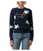 Maglione da Donna Blu New Queen con Ricamo "La Notte Vola" e Stelle Jacquard-Mc2 Saint Barth-Maglieria-Vittorio Citro Boutique