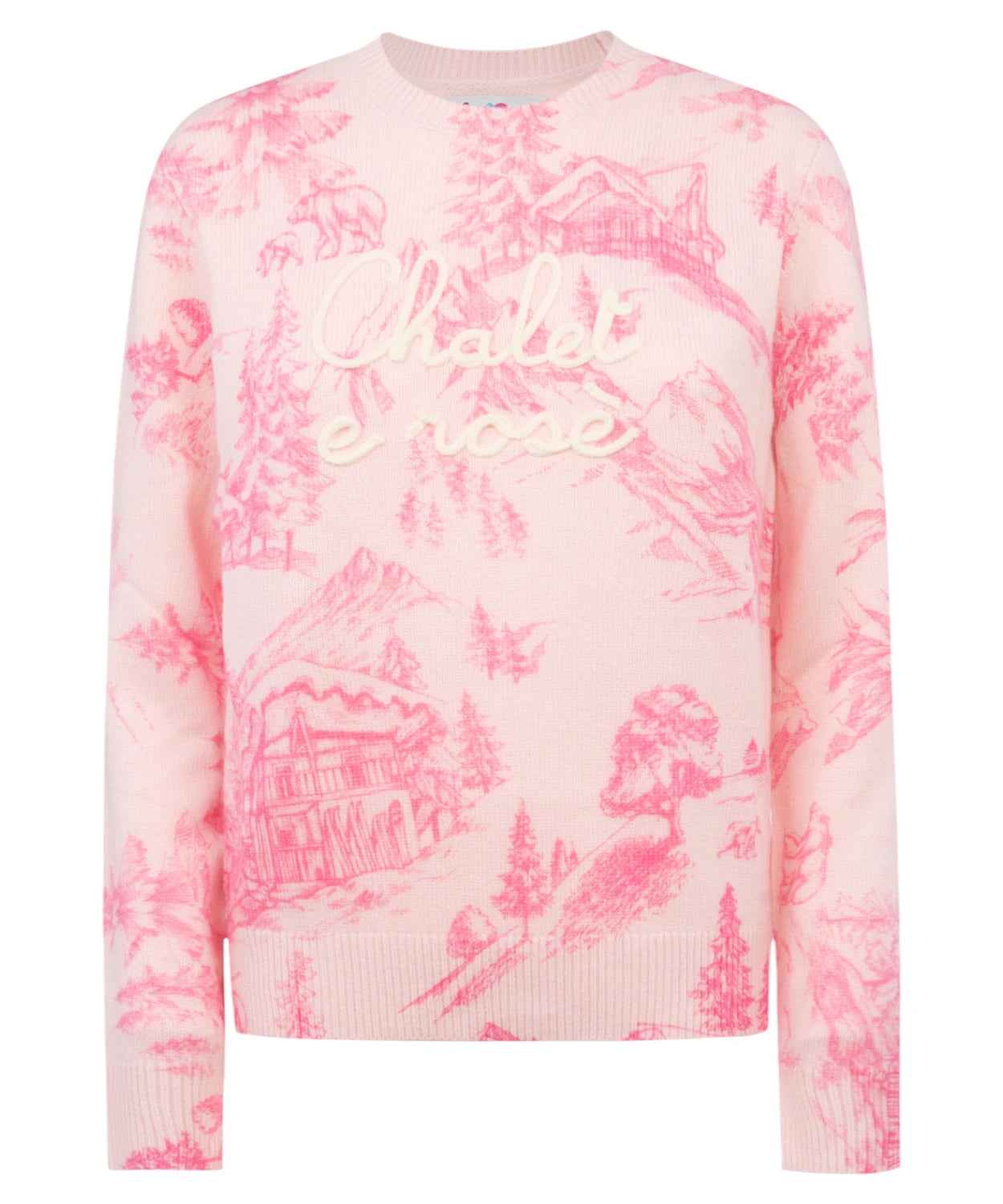 Maglione New Queen con Stampa Toile de Jouy e Ricamo "Chalet e Rosè"-Mc2 Saint Barth-Maglieria-Vittorio Citro Boutique