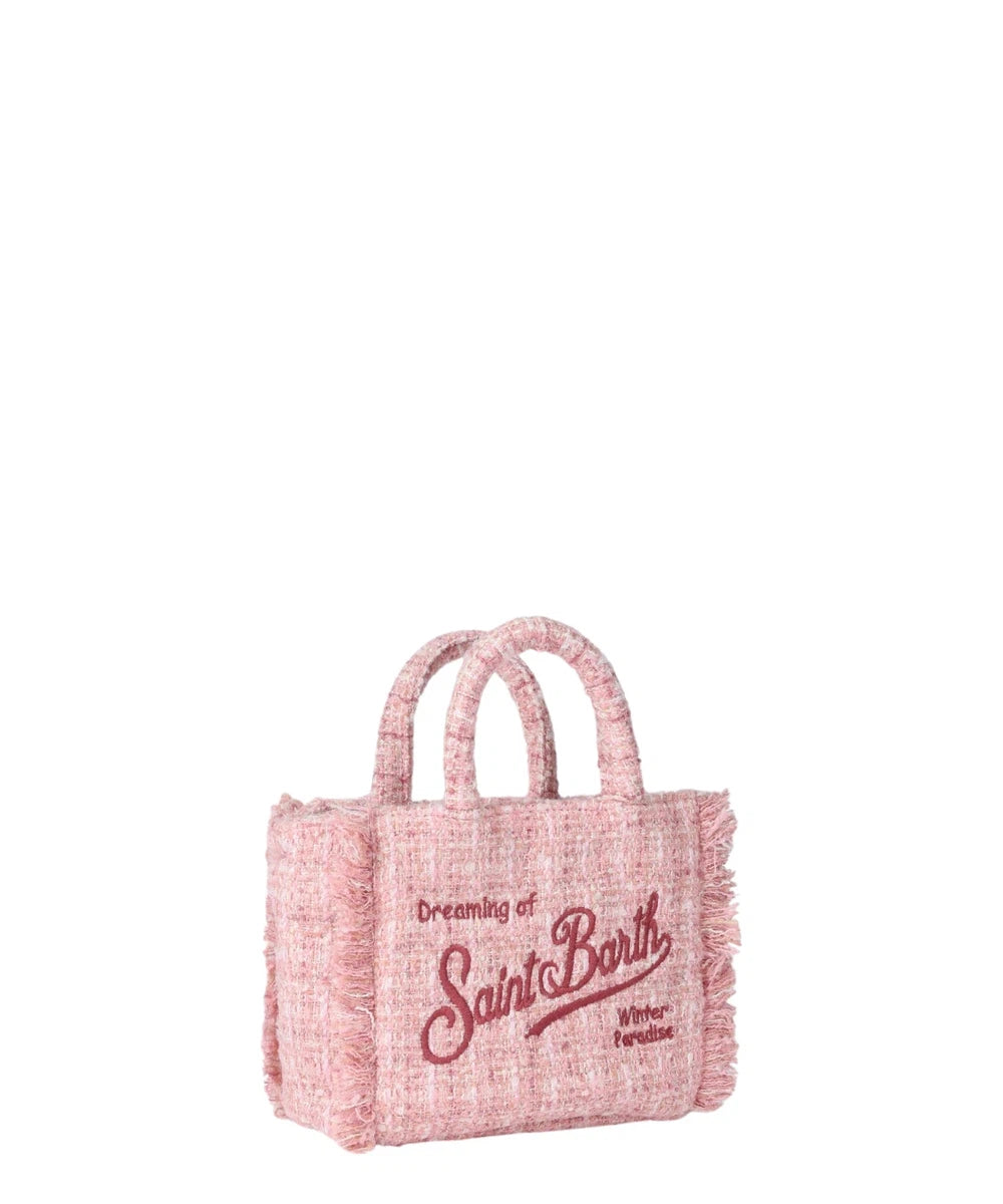 Borsa a Mano Mini Vanity in Lana Tweed Rosa con Frange-Mc2 Saint Barth-Borse a mano-Vittorio Citro Boutique