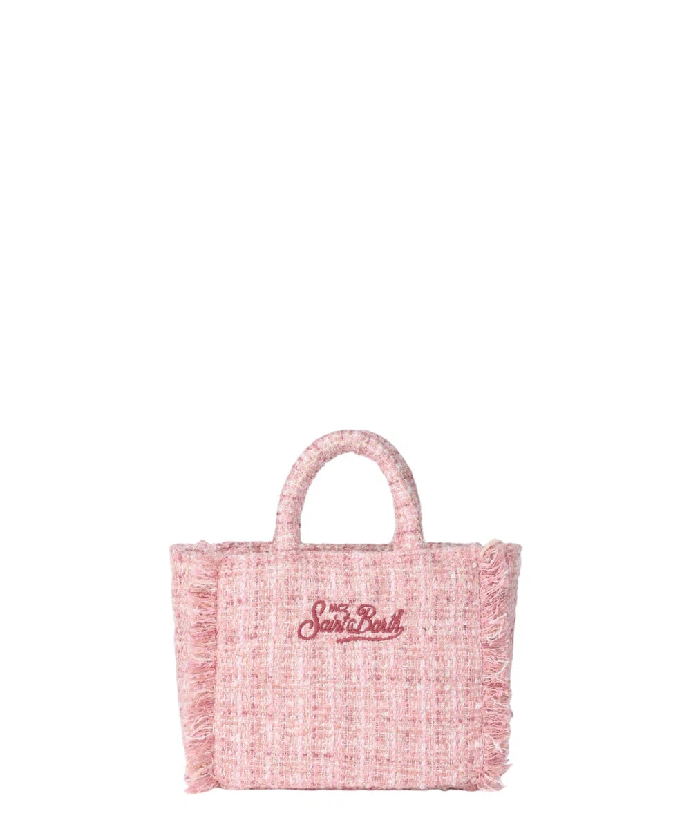 Borsa a Mano Mini Vanity in Lana Tweed Rosa con Frange-Mc2 Saint Barth-Borse a mano-Vittorio Citro Boutique