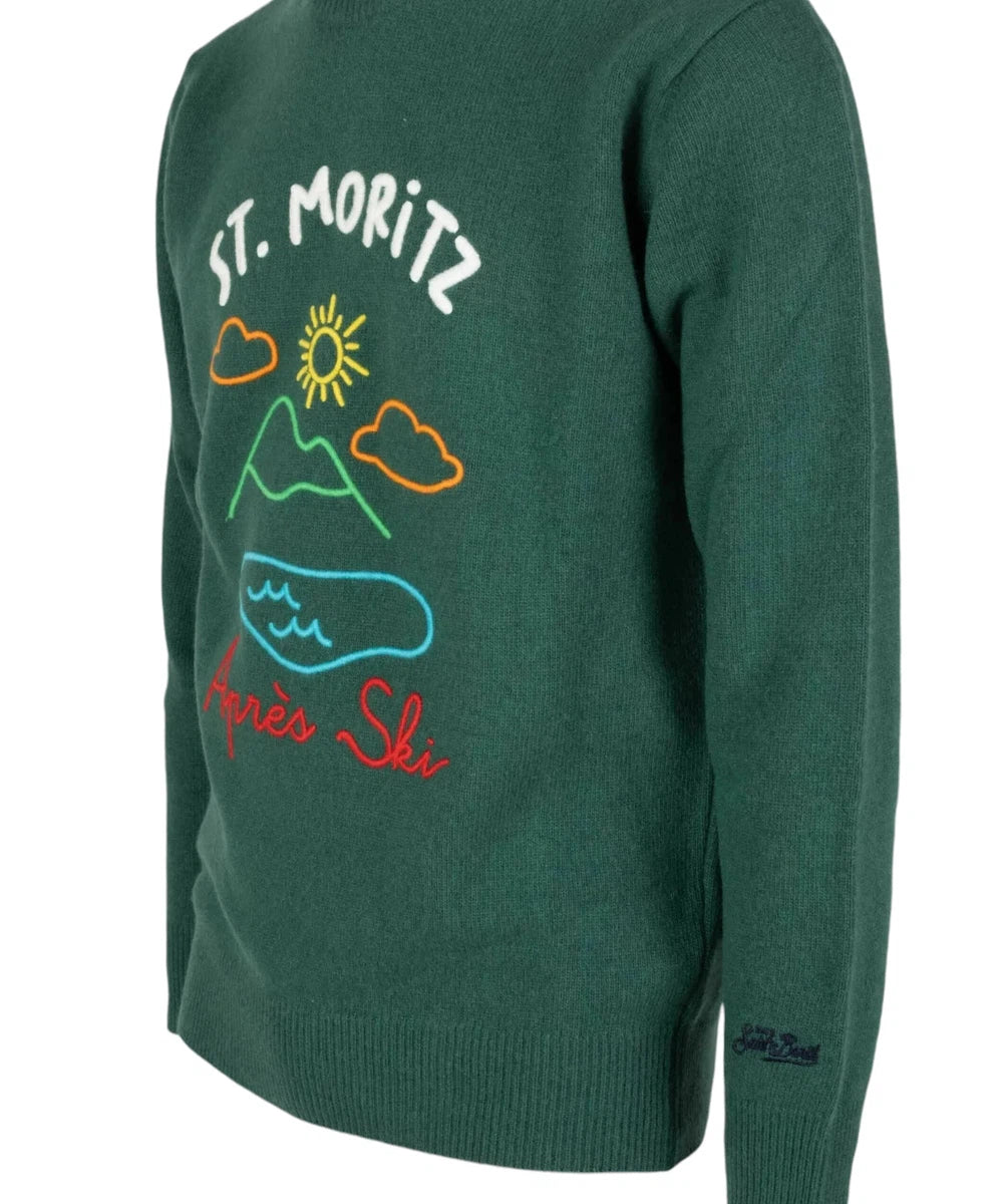 Maglione Heron Verde con Ricamo "St. Moritz"-Mc2 Saint Barth-Maglieria-Vittorio Citro Boutique