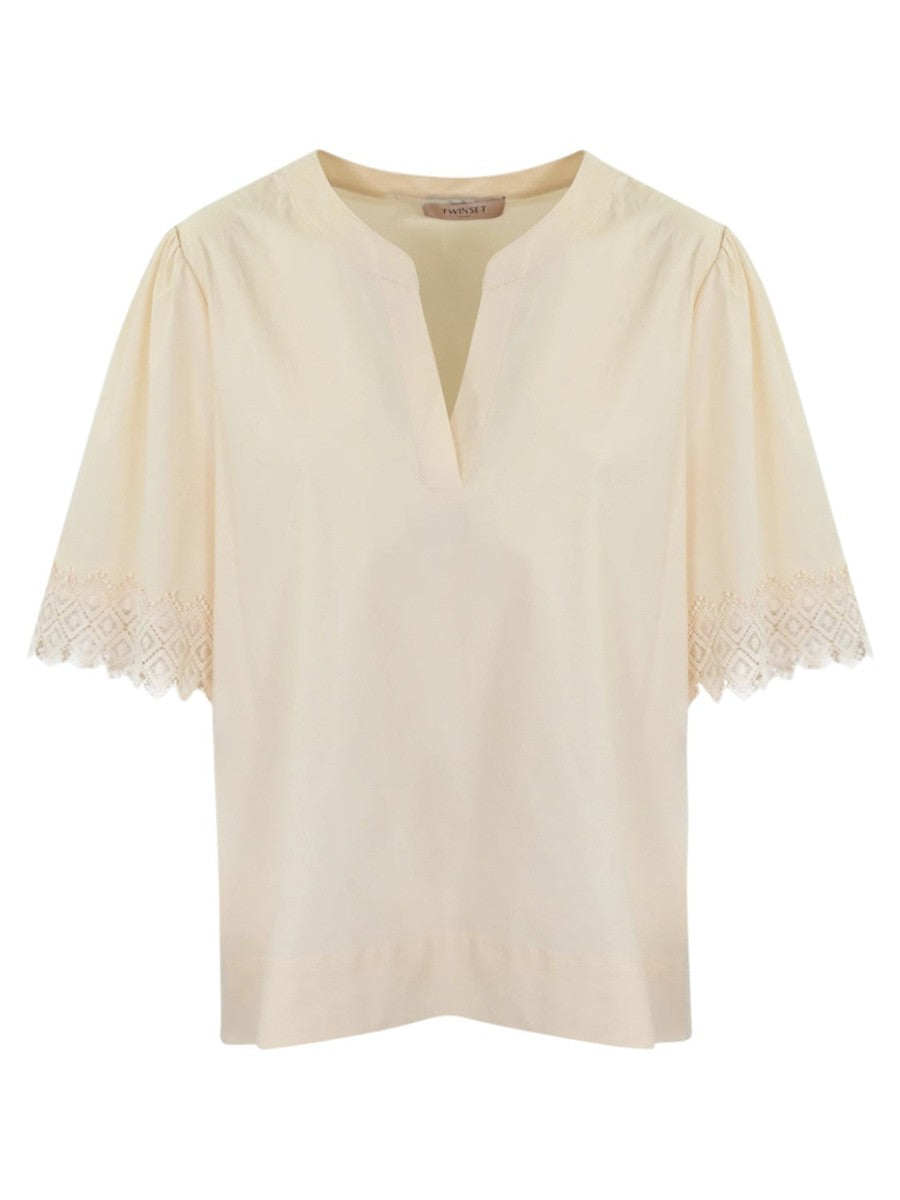 Blusa in Popeline di Cotone con Ricamo-Twinset-T-shirt-Vittorio Citro Boutique